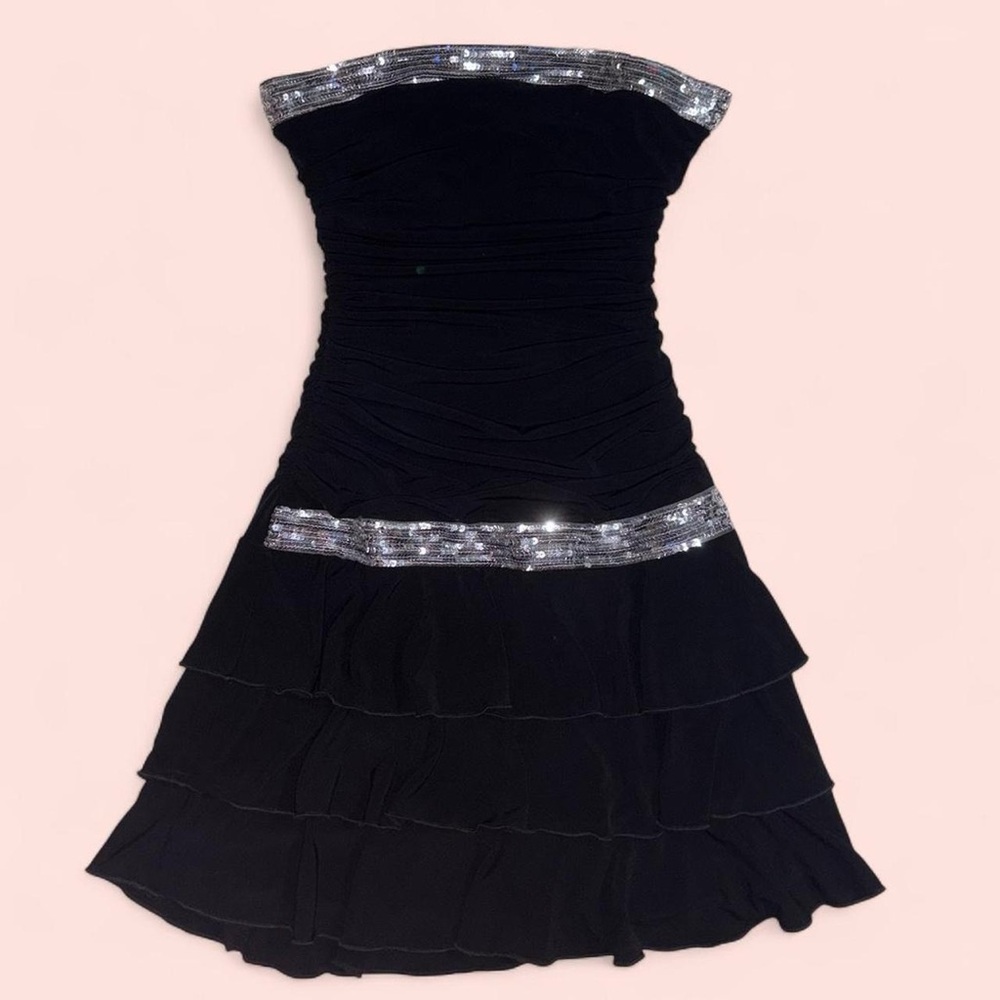 Elegant Black Strapless Dress with Silver Accents